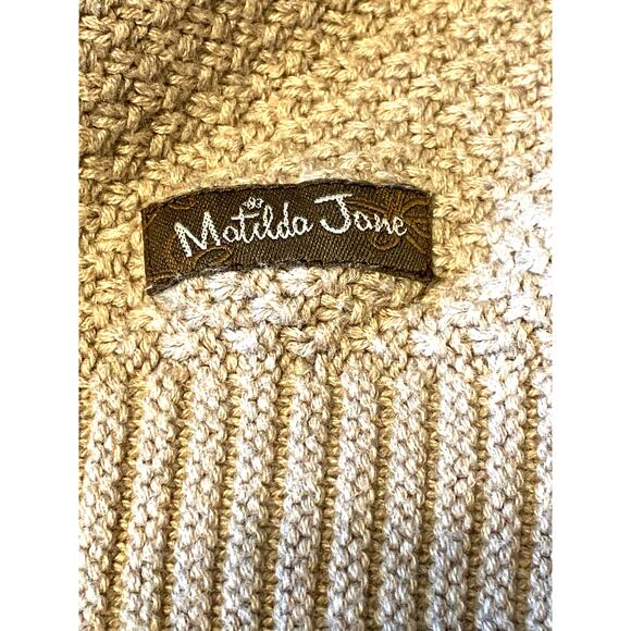 Matilda Jane Women's Mind's Eye Taupe Cable Knit Tasseled Cardigan Size Small - Picture 6 of 8